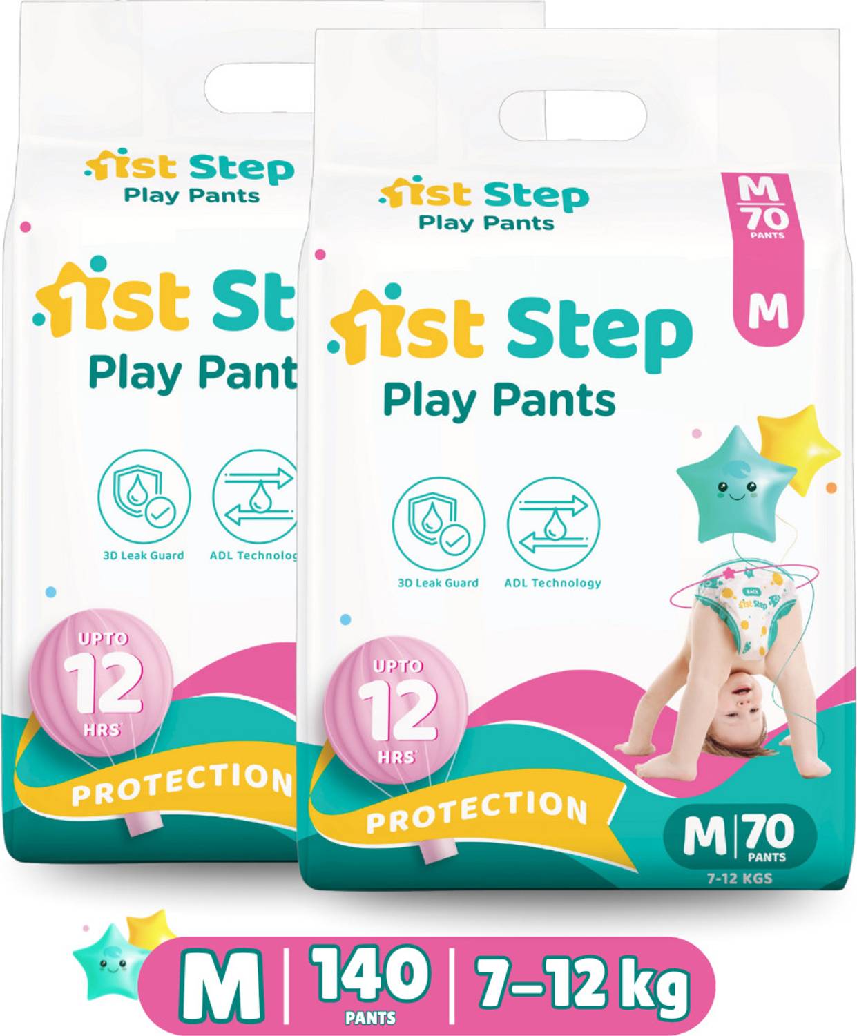 1st Step Play Pant Style Ultrasoft Diaper with 3D Leak Guard and ADL Technology Pant Diapers - M