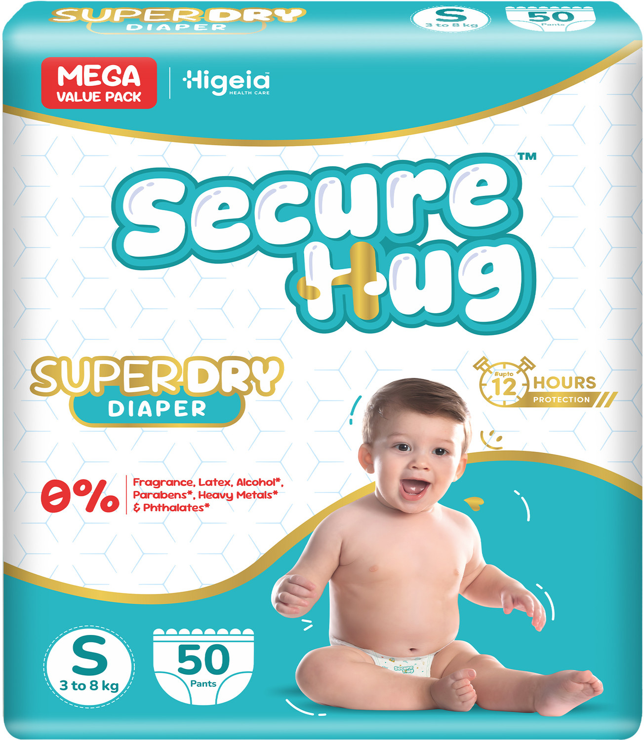 Image of Secure Hug Super Dry Baby Diaper Pants with 3 Layer Leakage Protection & High Absorbency Pant Diapers - S