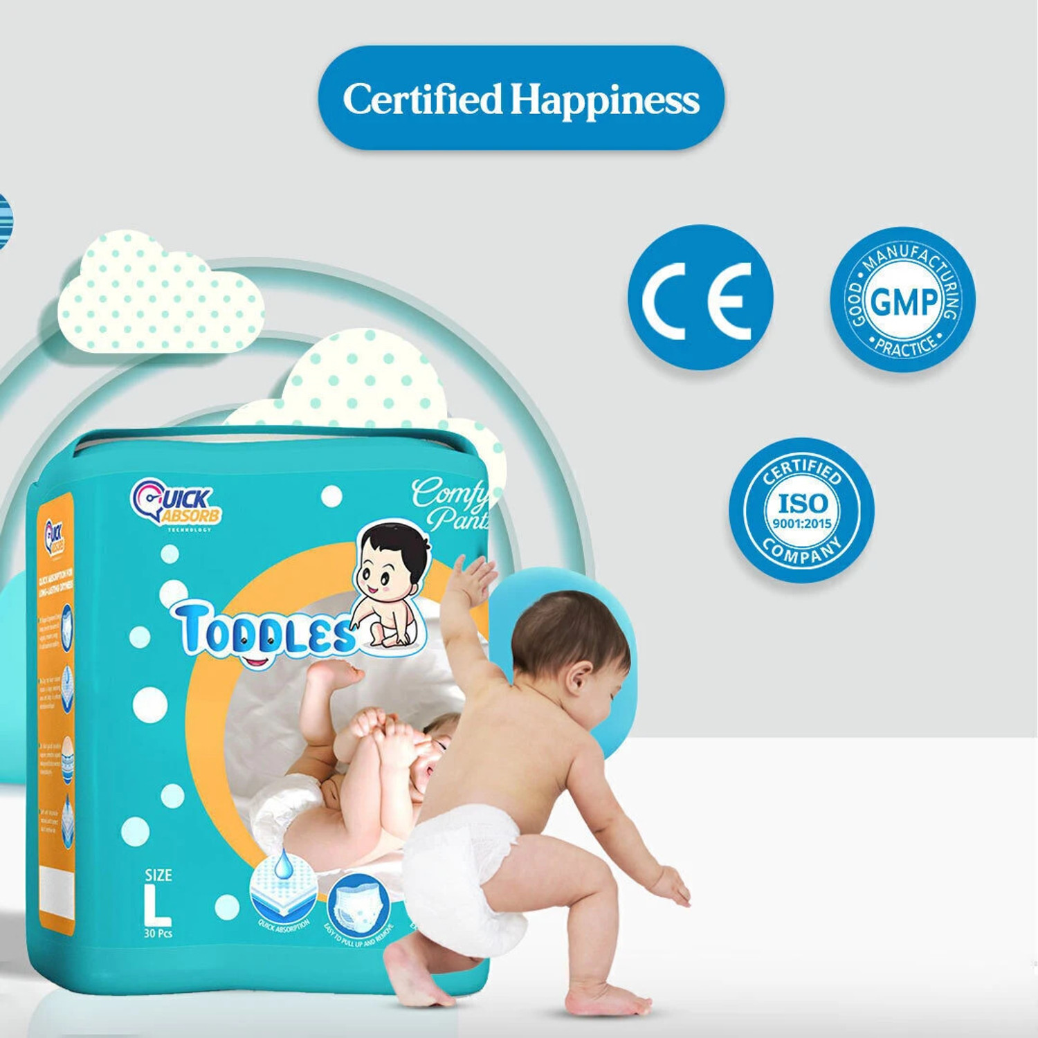 Image of TODDLES Comfy Baby Diaper Pants 9-14 kg Combo of 4 with Quick Absorption Technology Pant Diapers - L