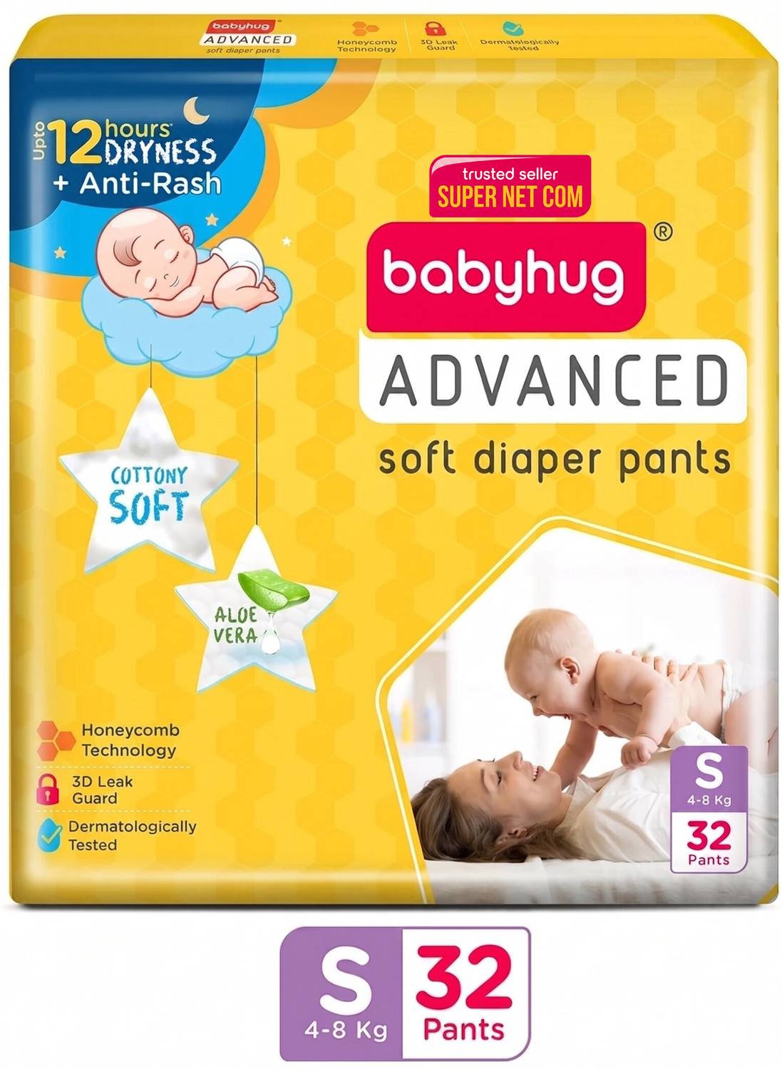 babyhug Advanced Pant Style Diaper, 3D Leak Guard, Alcohol Free, Anti-Rash & Gentle. Pant Diapers - S