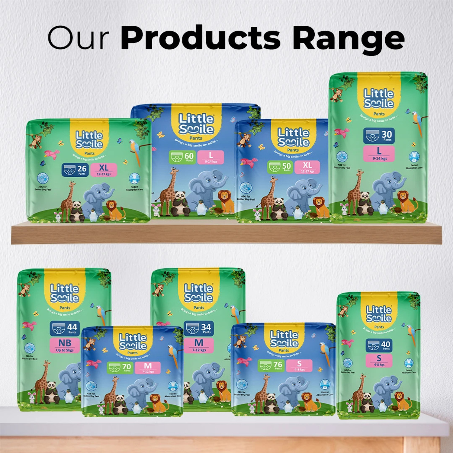 Image of Little Smile Better Dry Feel Baby Diaper Pants | Pack of 3 Pant Diapers - S