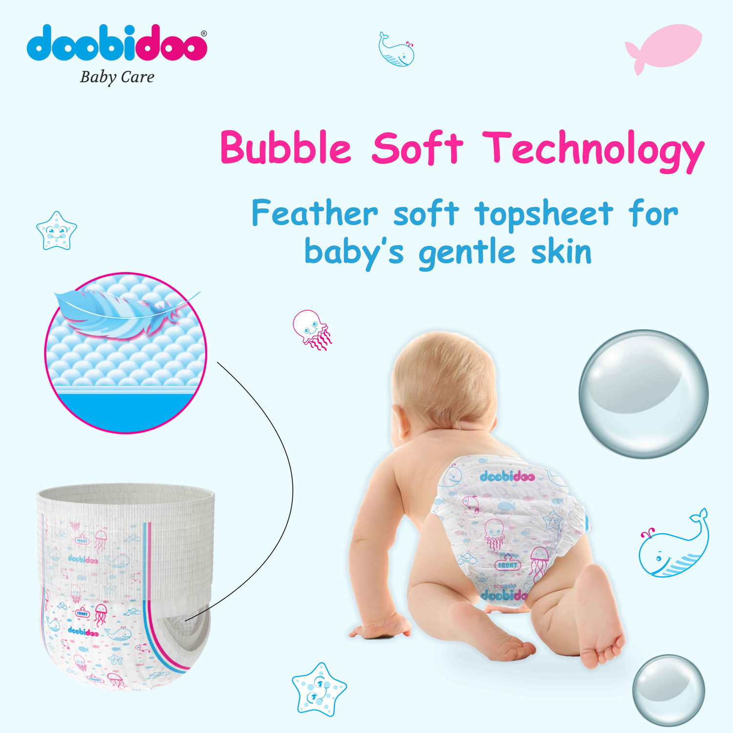 Image of Doobidoo BabyPants Medium Size Rash Free Soft Diapers Anti-Leak Highly Absorbent 7-12Kg Pant Diapers - M