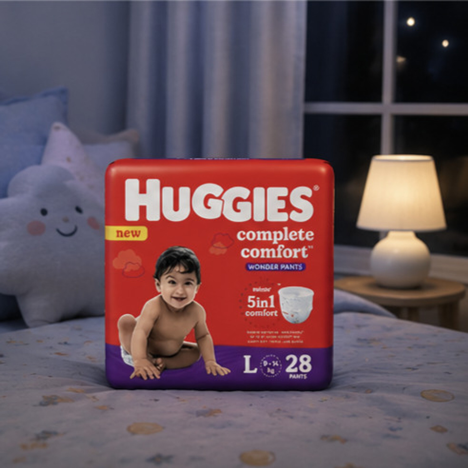 Image of Huggies ||Comfort Wonder Pants Large (L) Size Baby Diaper Pants, 28 count. Pant Diapers - L (28 Pieces)