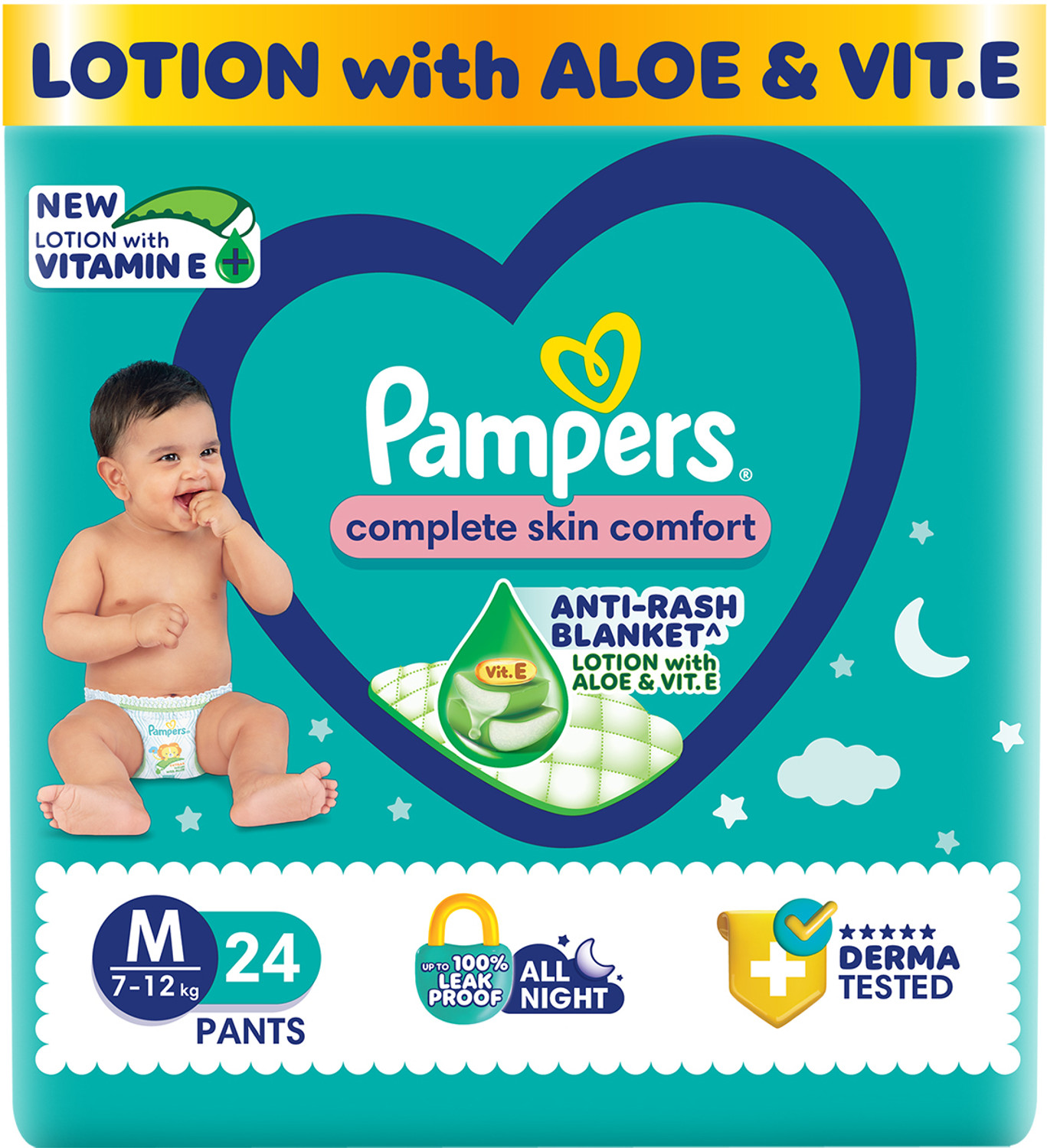 Image of Pampers Complete Skin Comfort with VitaminE & Aloe Vera Lotion Pant Diapers - M