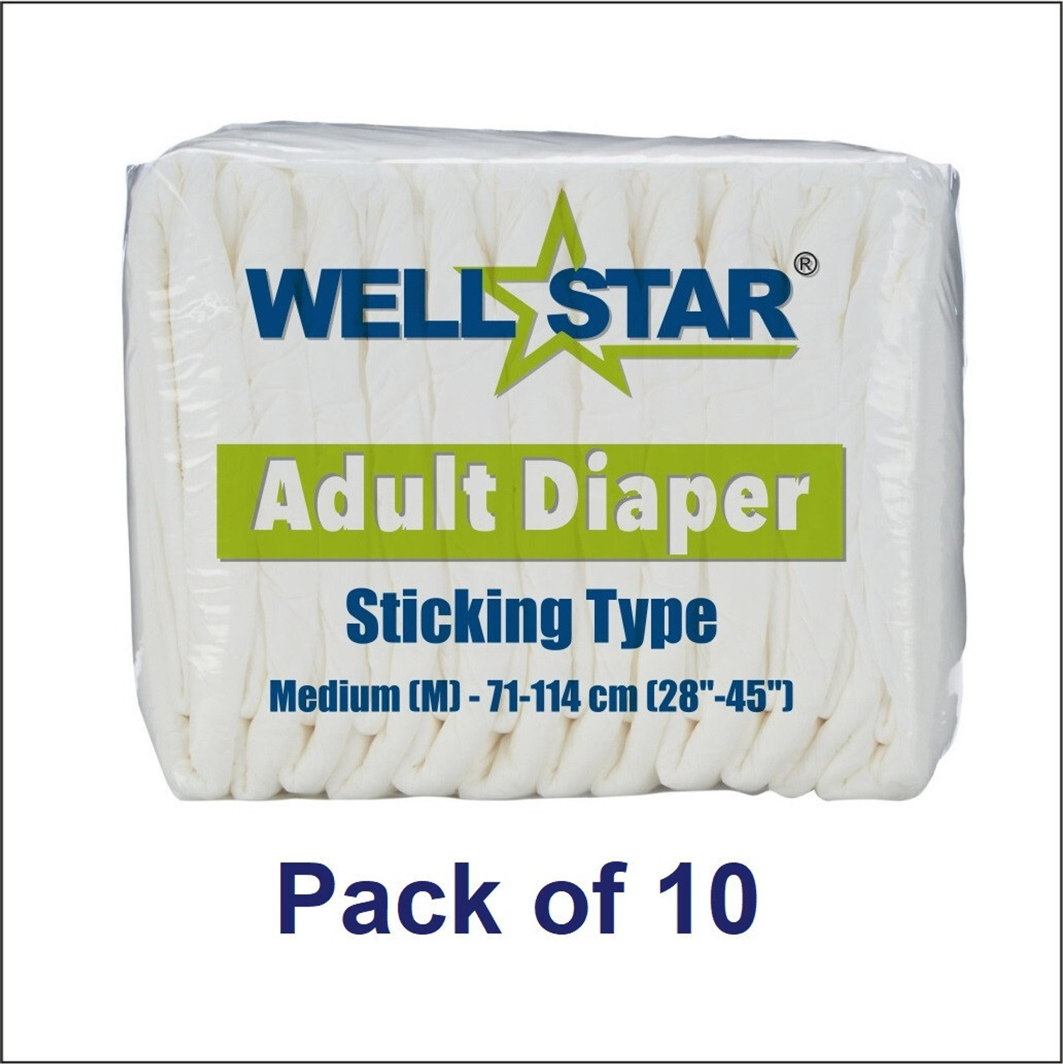 Image of Wellstar Adult Diapers (Medium) - Pack of 10 Pieces Adult Diapers - M