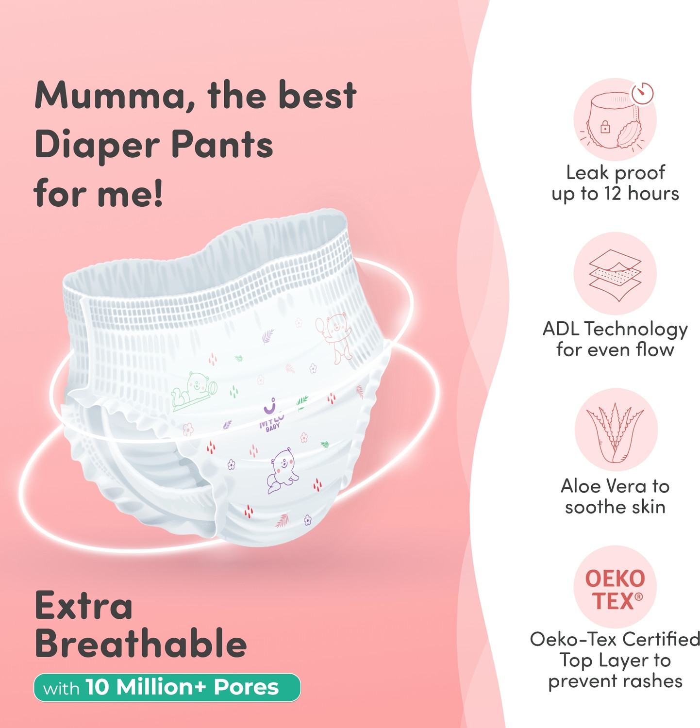 Image of MYLO Baby Diaper Pants | Super Absorbent with Aloe Vera | Leak Proof | Anti Rash - XXL