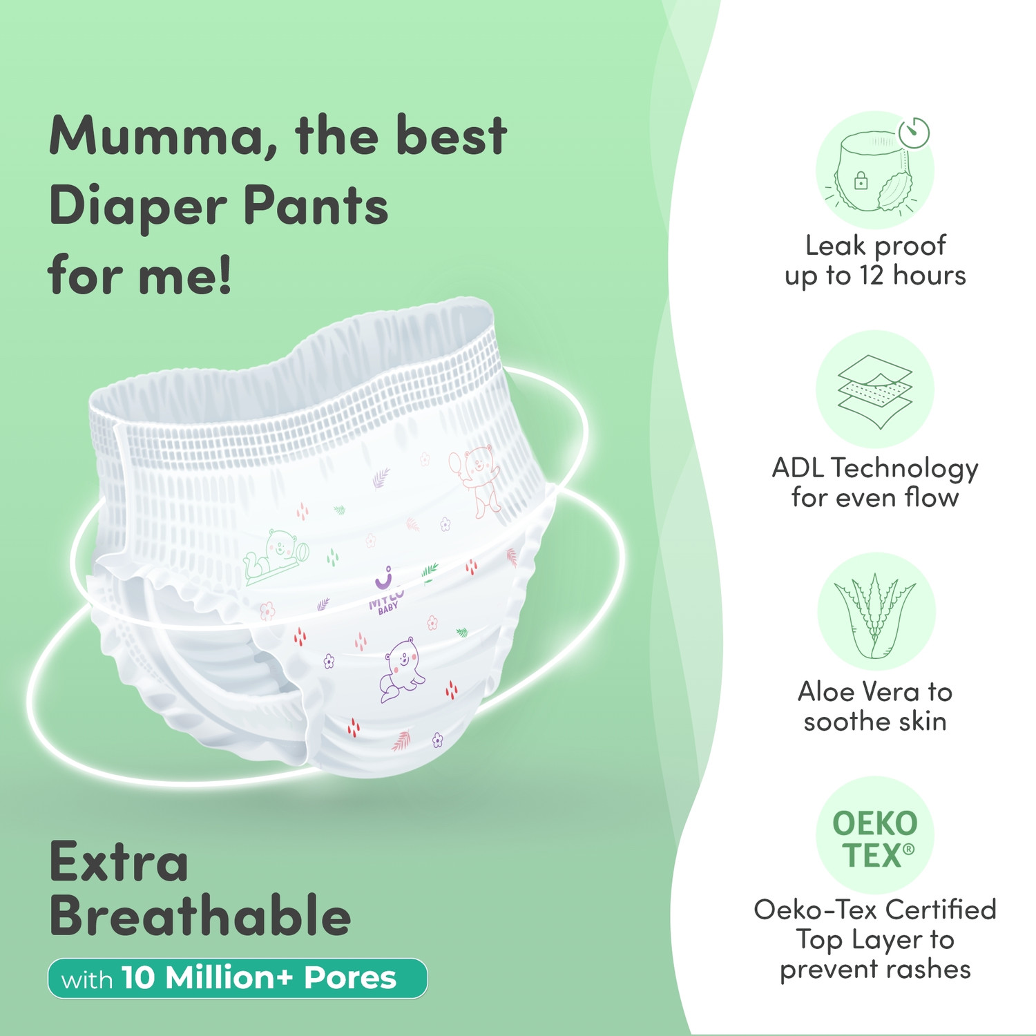 Image of MYLO Baby Diaper Pants|Super Absorbent with Aloe Vera|Leak Proof|Anti Rash|Jumbo Pack - S