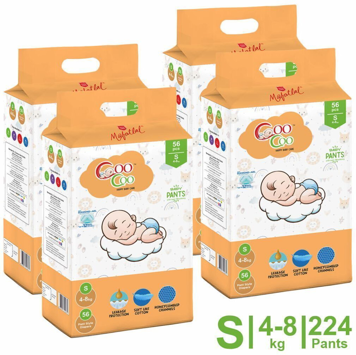 Image of Coo Coo Extra Dry Baby Pullup Diaper Pant Size S-Small-S (224) Count upto 4-8 kg Pant Diapers - S