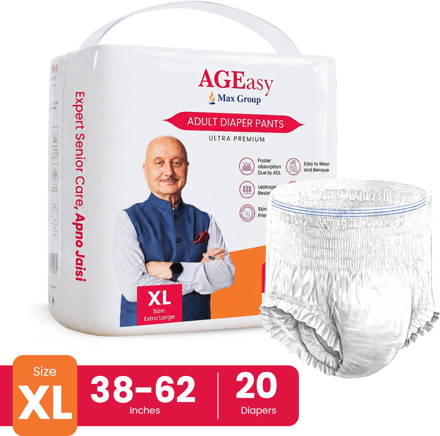 AGEasy (Max Group) Adult Diaper Pants,Unisex, Wetness Indicator, XL, Pack of 20 Adult Diapers - XL