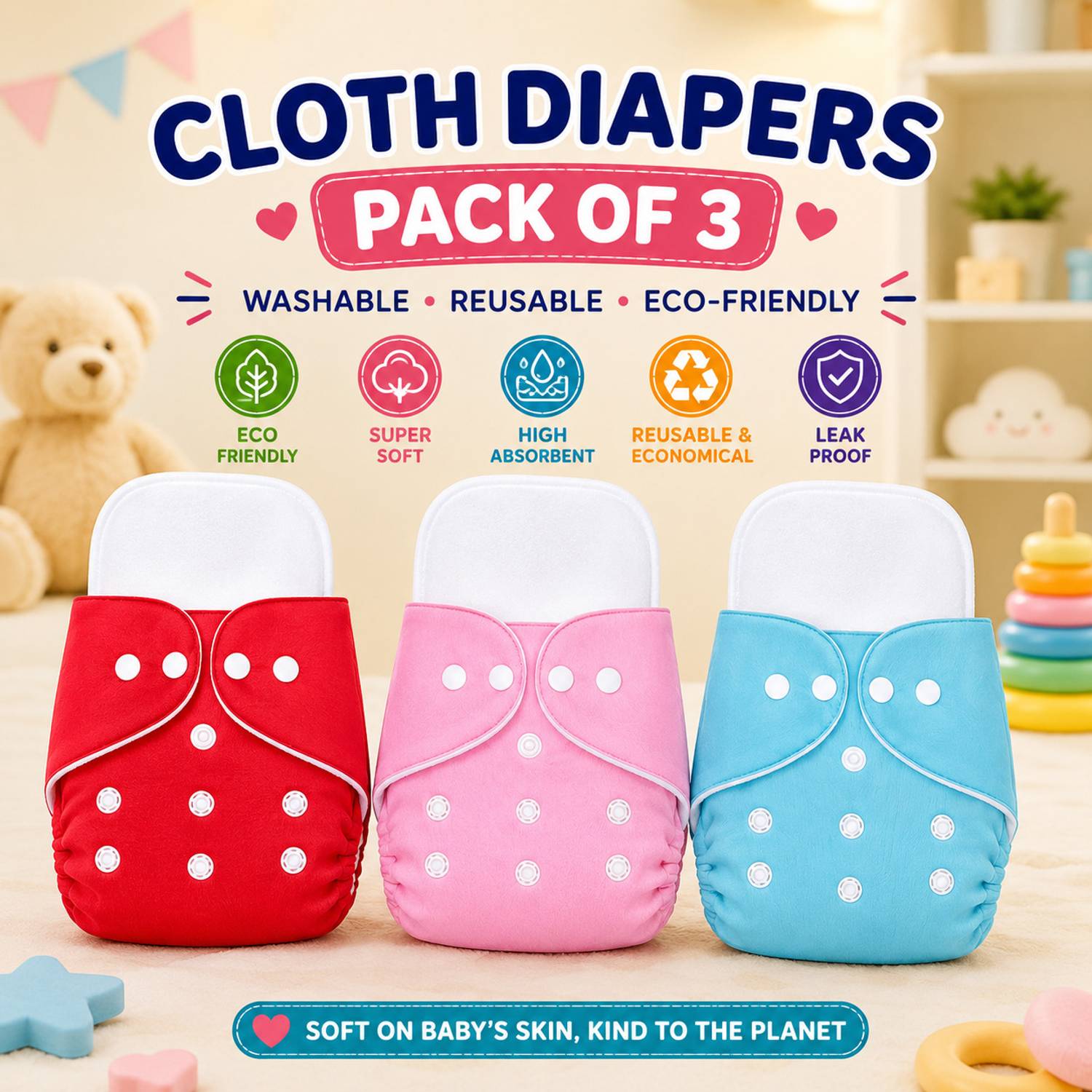 AAKAV Happy Babies (3 + 3) Snaps Diaper with Insert Adult Diapers - S - M