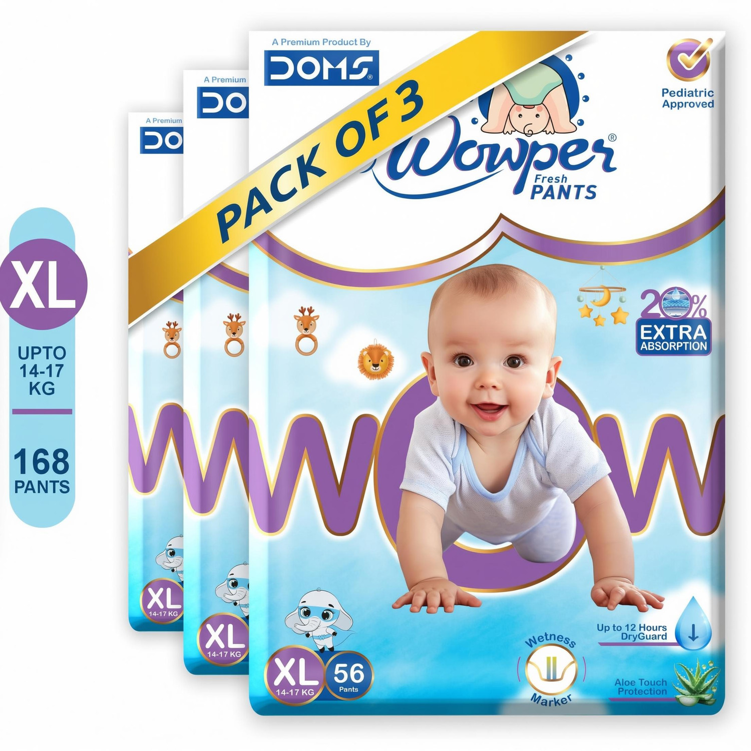 Wowper Baby up to 12 hrs Absorption 14-17 Kg Soft & Comfortable Pant Diapers - XL