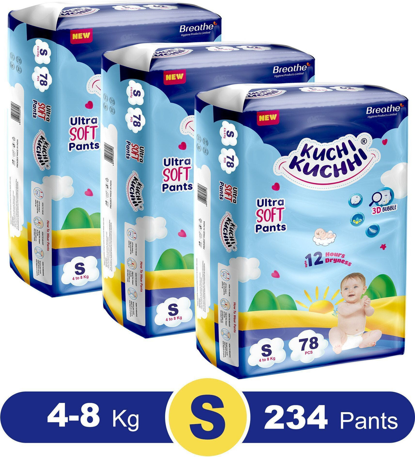 Image of KUCHI KUCHHI Premium Ultra soft baby diaper with a 3D bubble top Pant Diapers - S