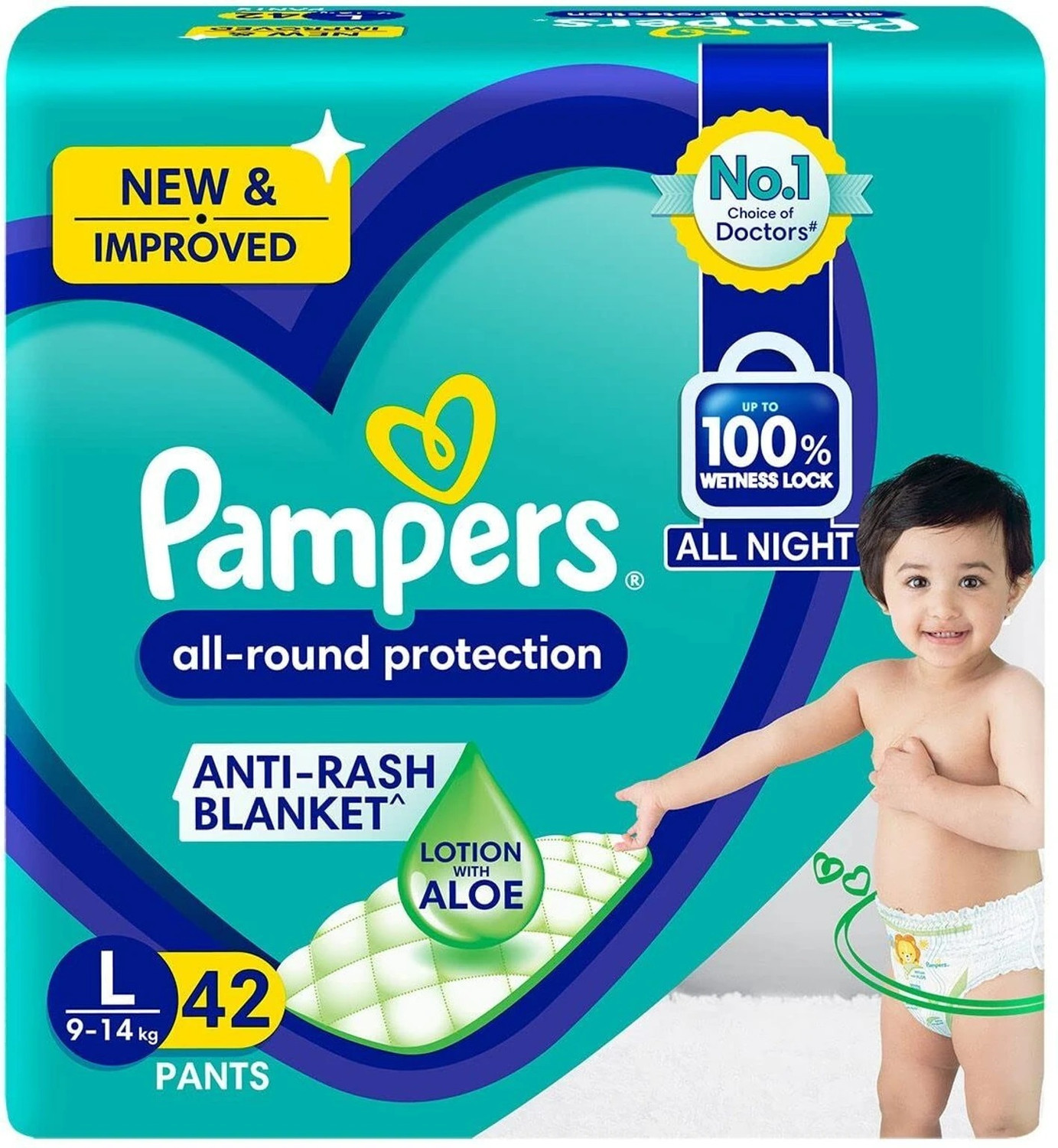 Image of Pampers Ultra Soft Baby Leak Protection Diapers for All-Day Comfort Pant Diapers - L
