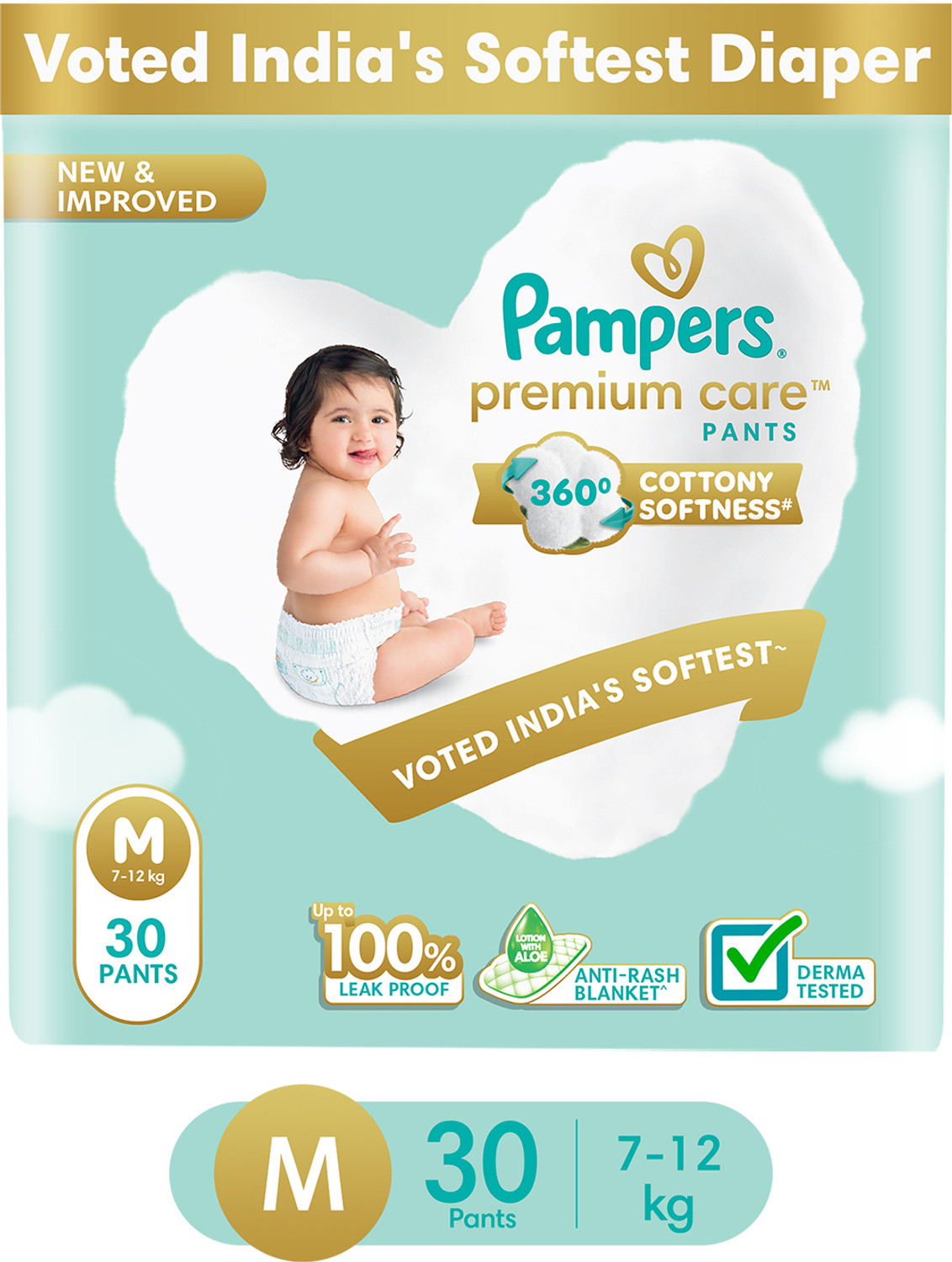 Image of Pampers Premium Care Diaper Pants with 360 Cottony Softness - M