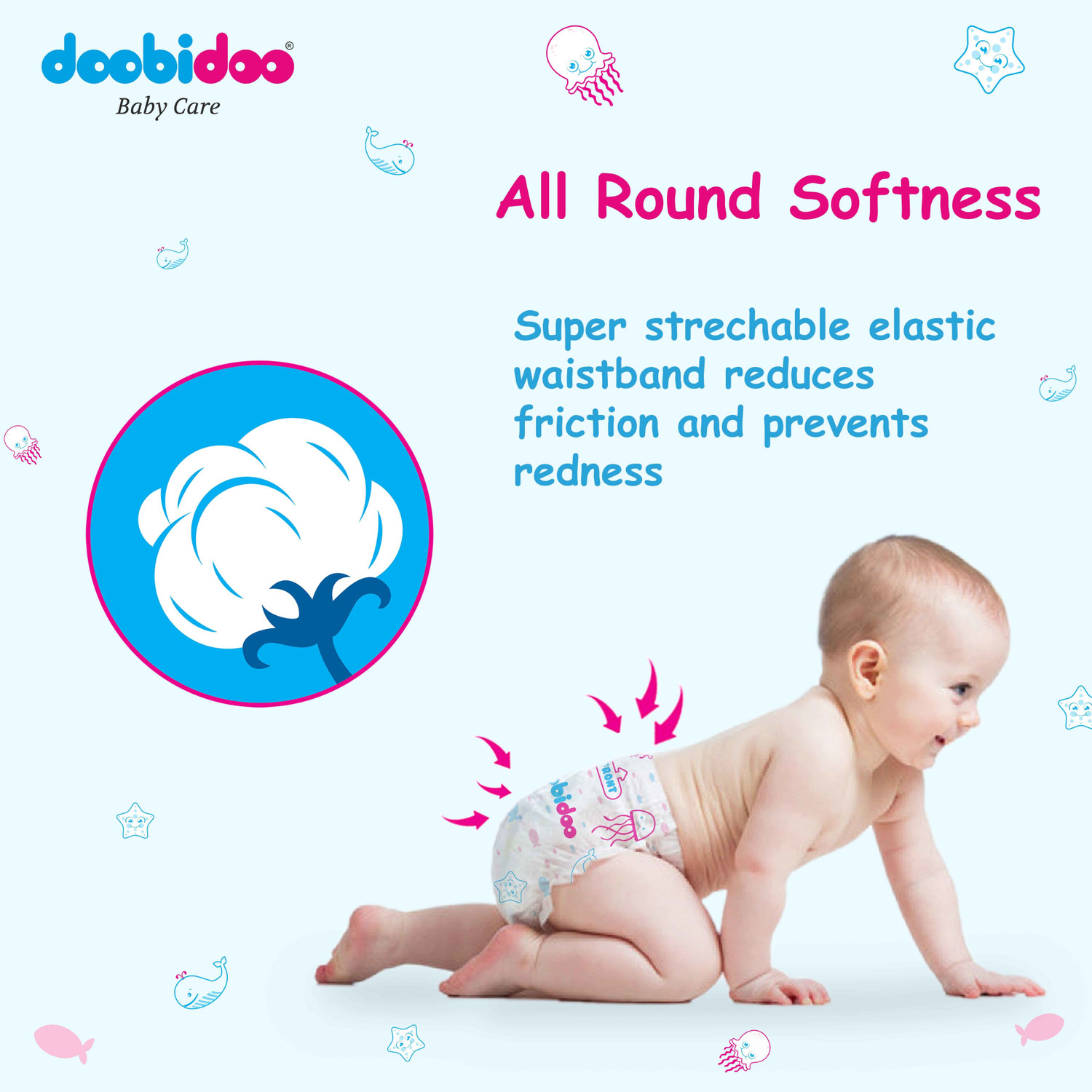 Image of Doobidoo BabyPants Medium Size Rash Free Soft Diapers Anti-Leak Highly Absorbent 7-12Kg Pant Diapers - M