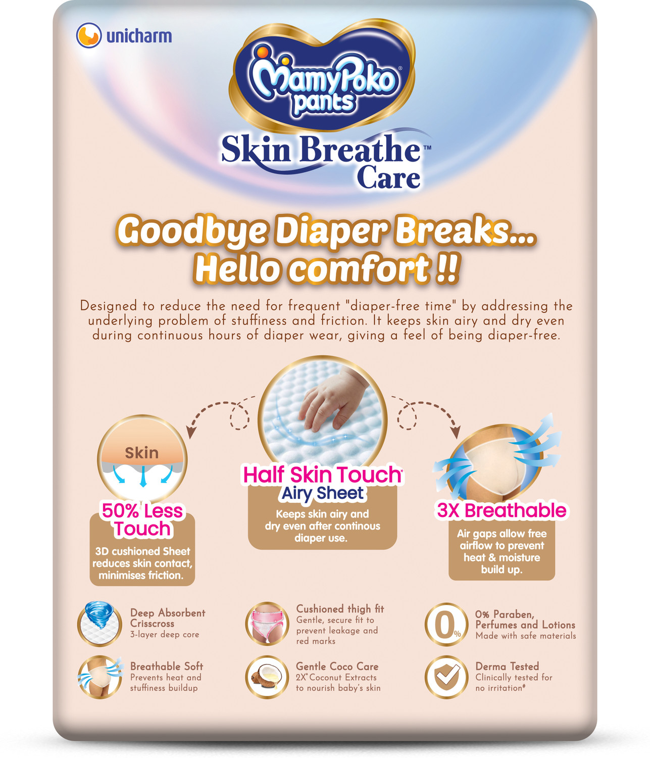 Image of MamyPoko Pants Skin Breathe Care, 3X Breathable & Derma Tested-M (62 Count) Pant Diapers - M (62 Pieces)