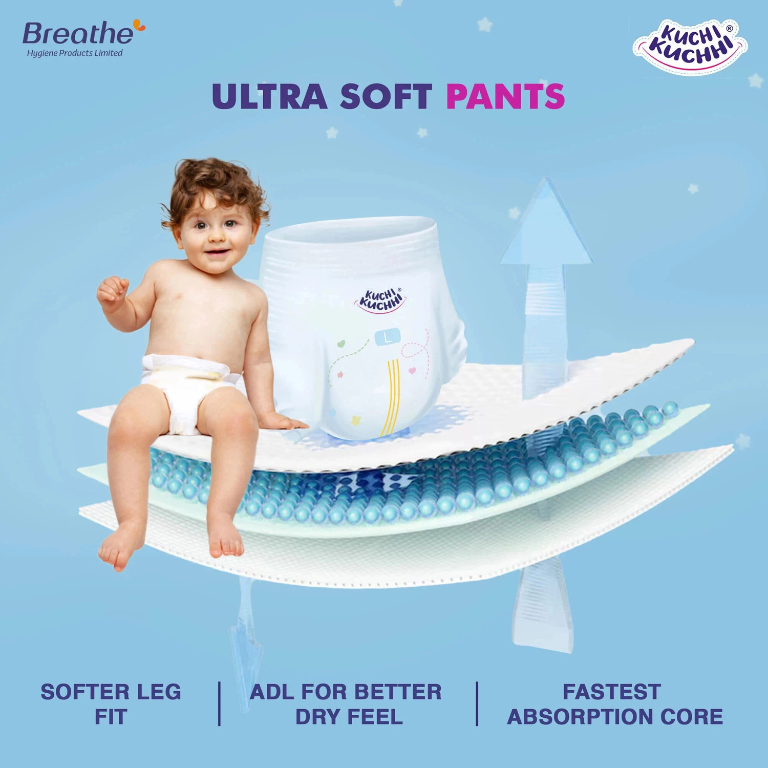 Image of KUCHI KUCHHI Premium super soft baby diaper with a 3D bubble top (Pack of 2) - M