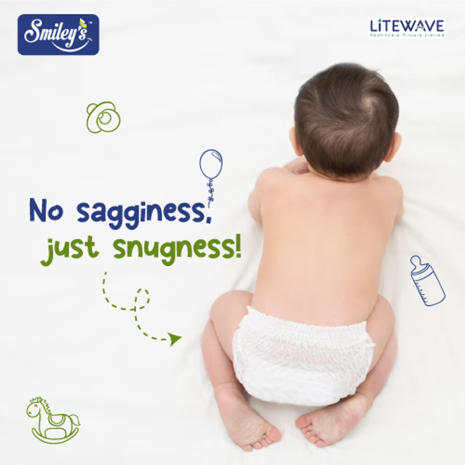 Image of LITEWAVE Smiley's S Size Bubble Baby Diaper Pants | 4-8 kg | - S