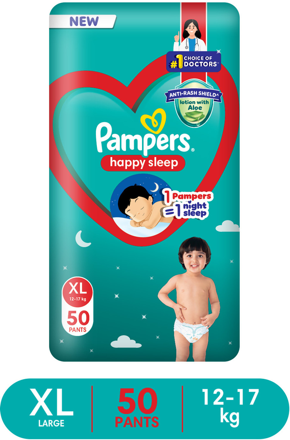 Image of Pampers Happy Sleep Pant Style Baby Diapers, X-Large (XL), 50 Count Pant Diapers - XL