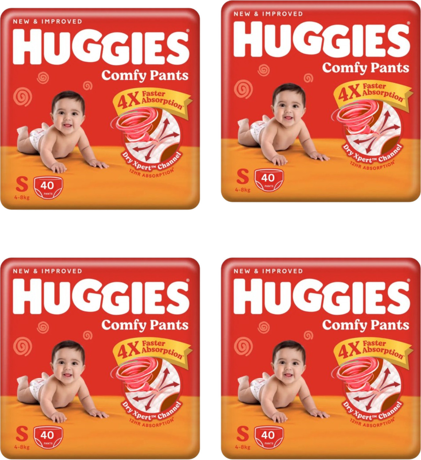 Huggies Wonder Pants Small (S) Size Baby Diaper Pants S-40 (PACK OF 4) Pant Diapers - S