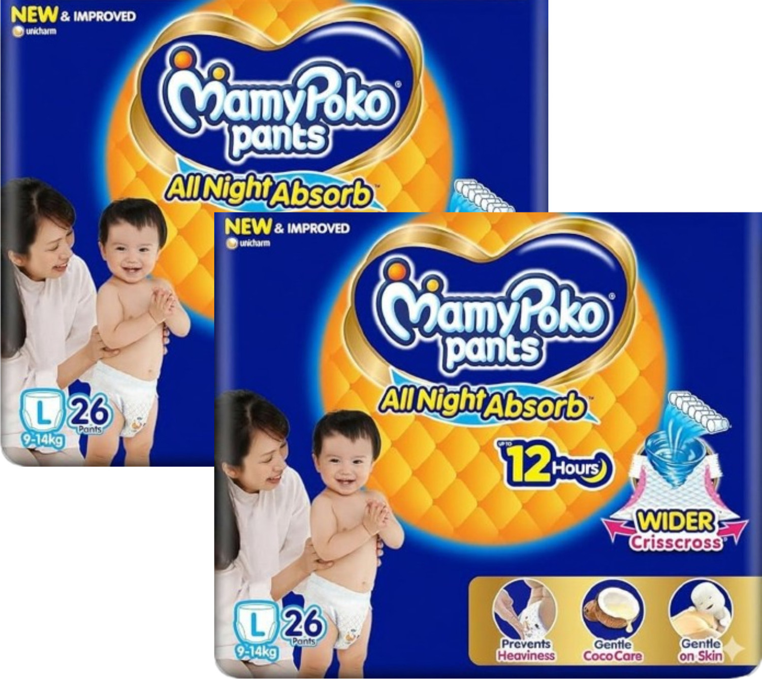 Image of MamyPoko All Night Absorb baby Diaper Pants Large Size (Pack of 2) - L