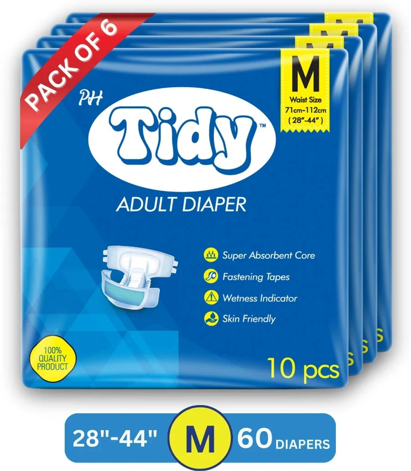 Image of PH TIDY Tape Style Super Absorbent | Unisex | Waist Size (28-44 Inches) Adult Diapers - M