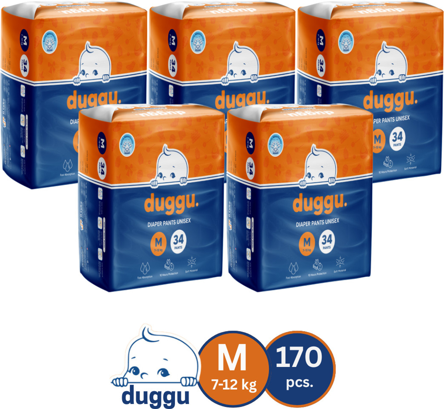 Image of Duggu Soft Baby Diaper Pants | 7-12 kg | Up to 10 Hours Absorption | Pack of 5 - M