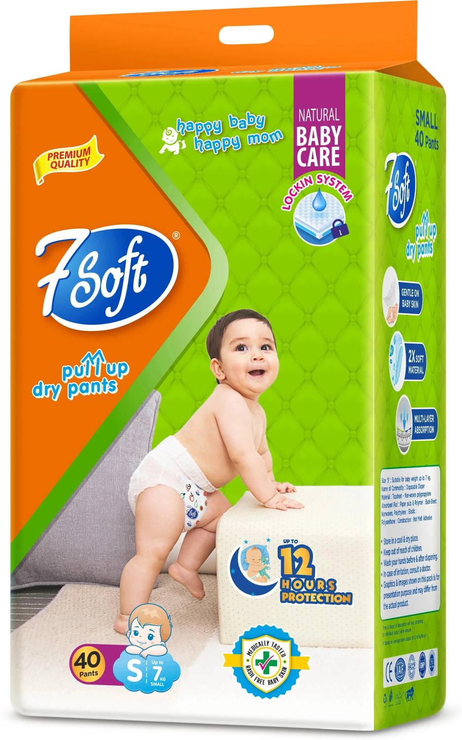 7 Soft Premium Baby Diaper Pants S Size 40 Pants (3-8 kg) Soft & Extra Absorbent Pant Diapers - S