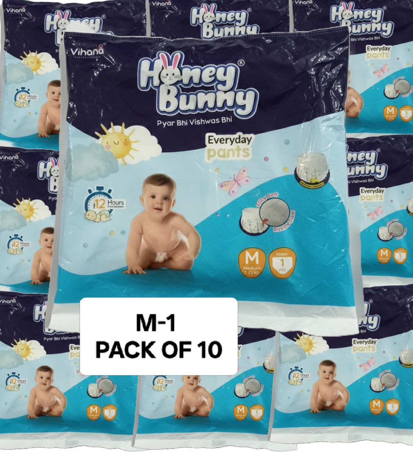 Image of HUNEY BUNNY Baby Diaper Pants with bubble top sheet| Extra Soft | 12 Hour protection Pant Diapers - M