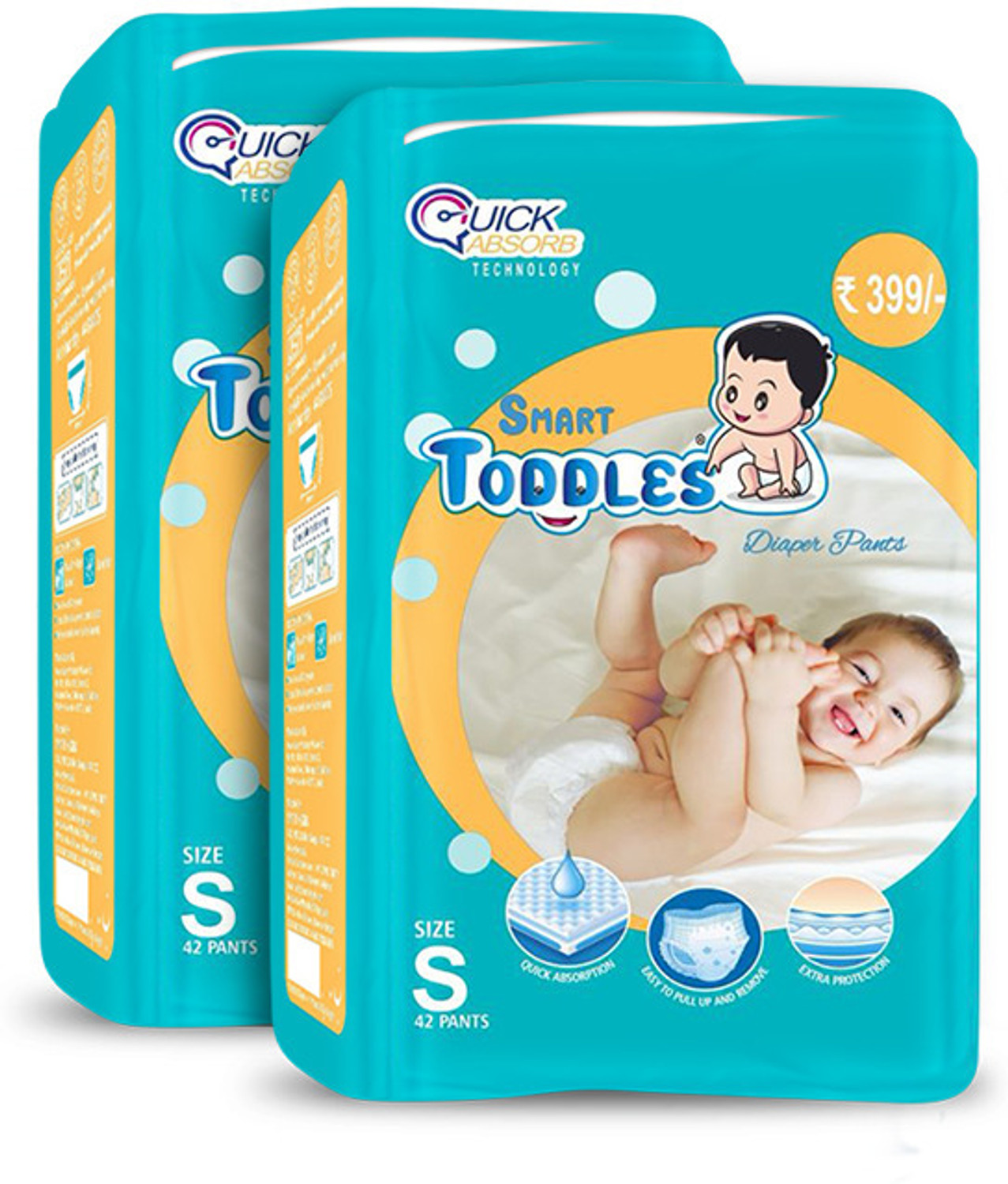 Image of TODDLES Comfy Baby Diaper Pants 4-8 kg Combo of 2 with Quick Absorption Technology Pant Diapers - S
