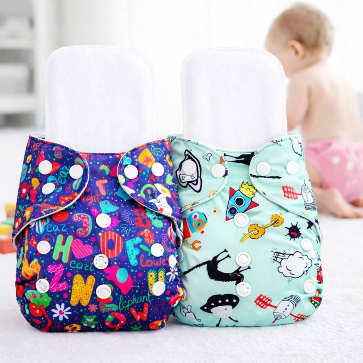 AAKAV Dry & Secure Baby Cloth Diapers Leak-Proof(2 DIAPERS,2 INSERTS) Pant Diapers - M - L