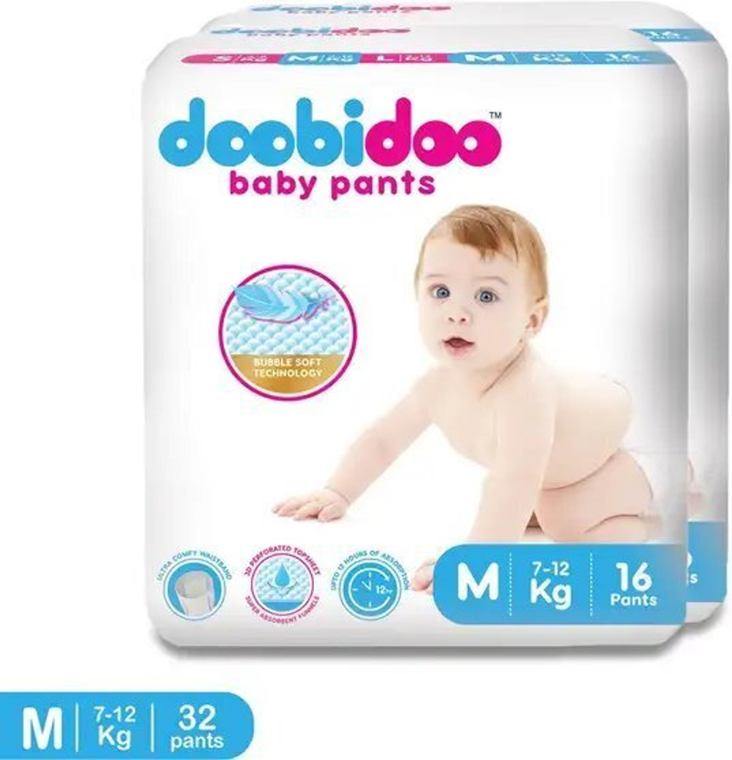 Image of Doobidoo BabyPants Medium Size Rash Free Soft Diapers Anti-Leak Highly Absorbent 7-12Kg Pant Diapers - M