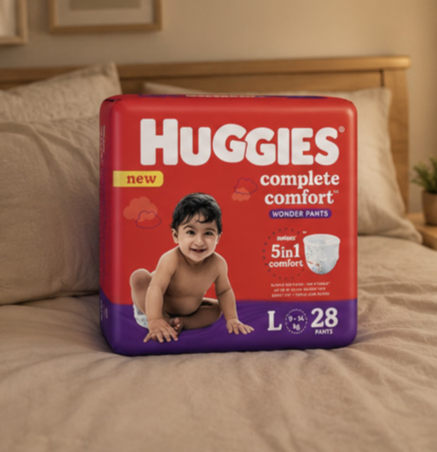 Image of Huggies ||Comfort Wonder Pants Large (L) Size Baby Diaper Pants, 28 count|| Pant Diapers - L