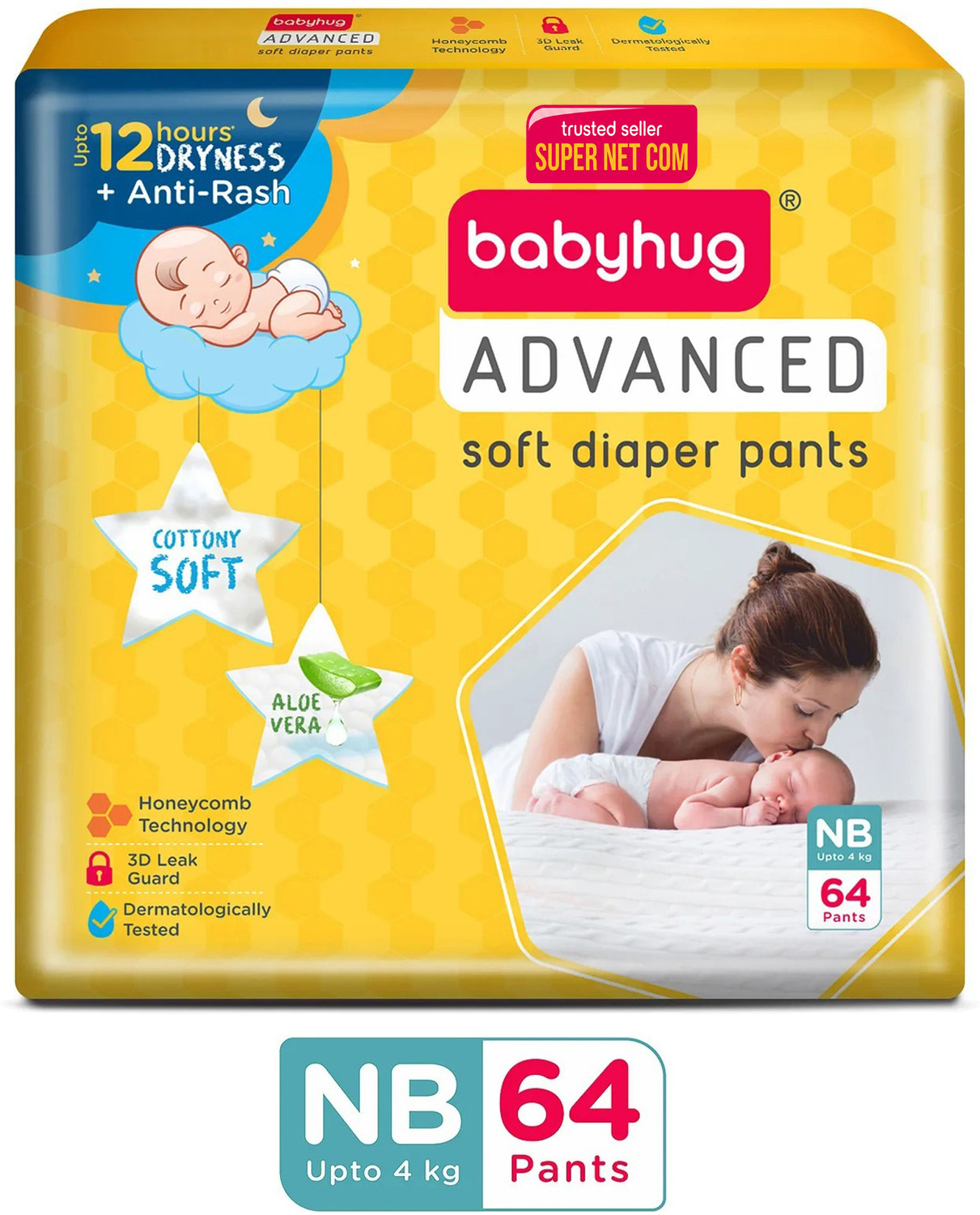 Image of babyhug Advanced Pant Style Diaper, 3D Leak Guard, Alcohol Free, Anti-Rash & Gentle. Pant Diapers - New Born