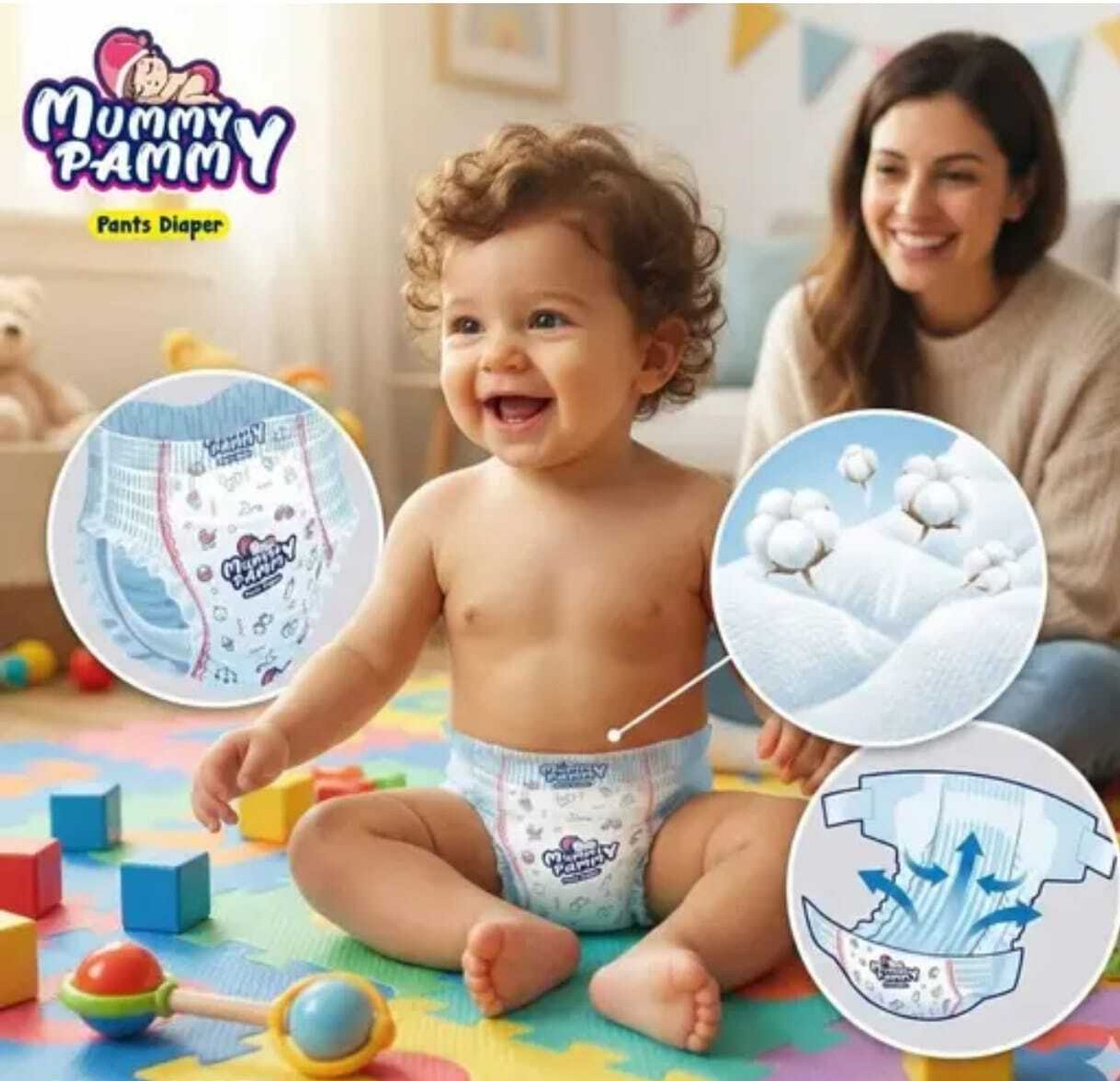 Image of MUMMY PAMMY Diaper for baby S size pack of 1(40) with super absorption technology Pant Diapers - S (40 Pieces)