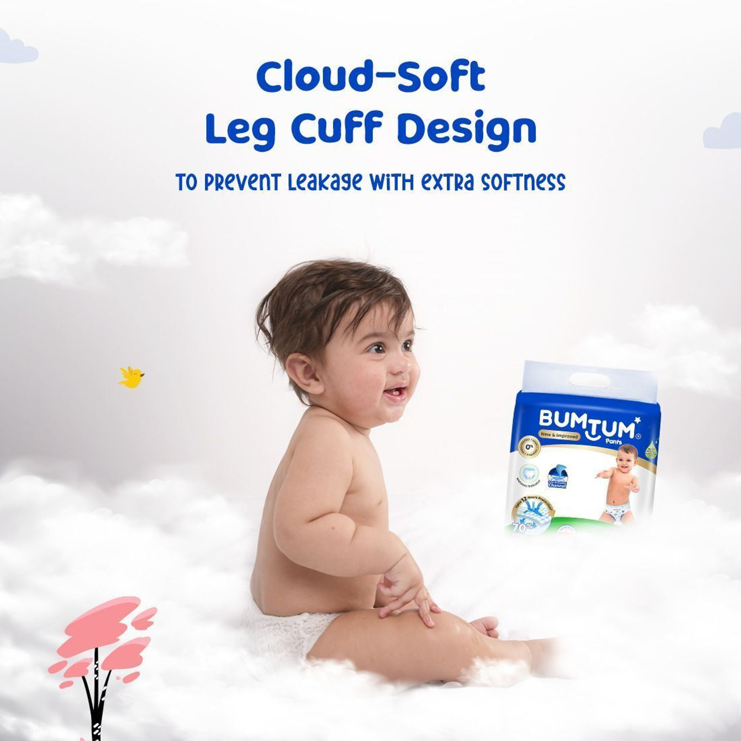 Image of BUMTUM Baby Diaper Pants, Double Layer Leakage Protection Infused with Aloe Vera Pant Diapers - New Born
