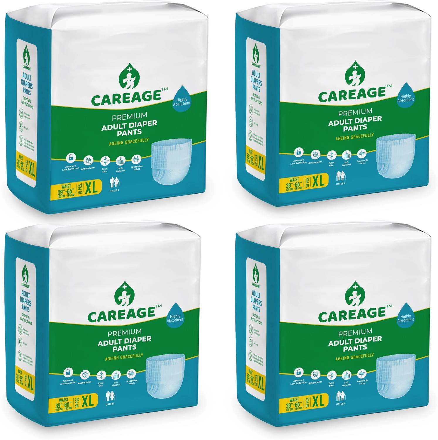 CAREAGE Premium Adult Diaper Pants | Unisex | Waist Size (39-65 Inches) Adult Diapers - XL