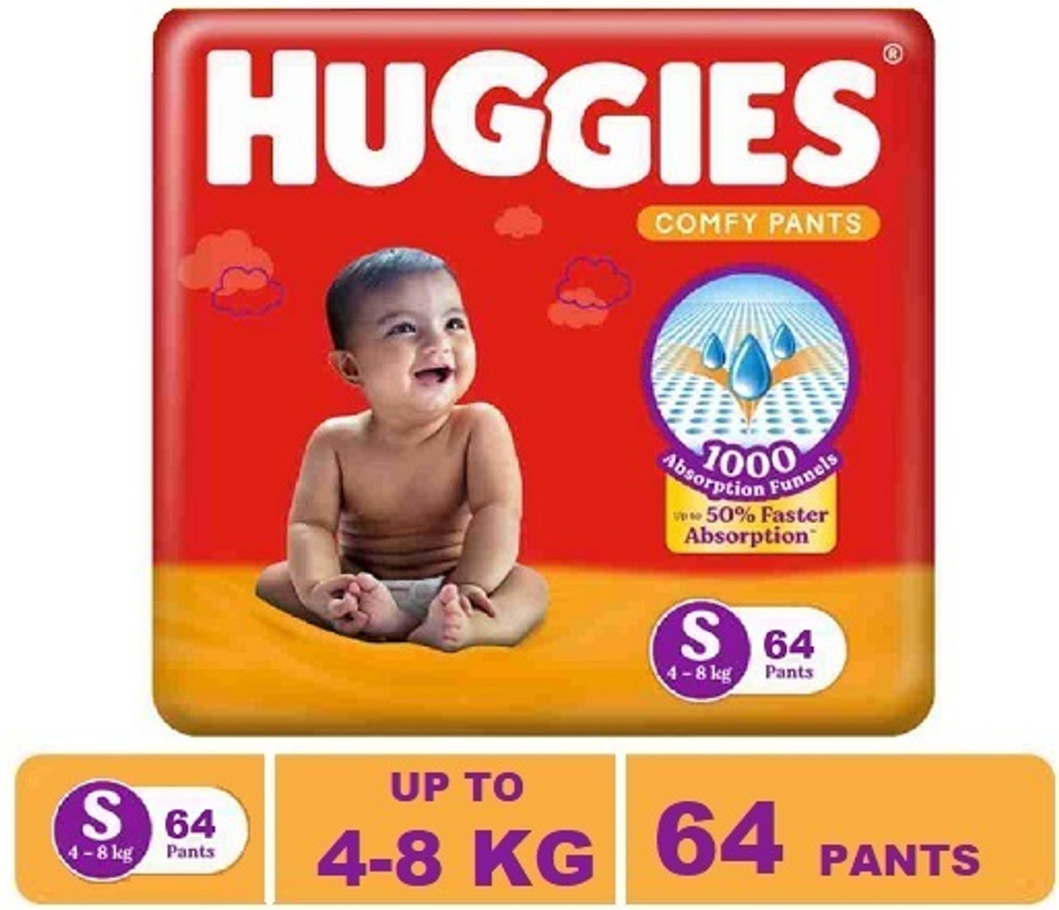 Image of Huggies Comfy Baby Diaper Pants, Upto 50% Faster Absorption - S