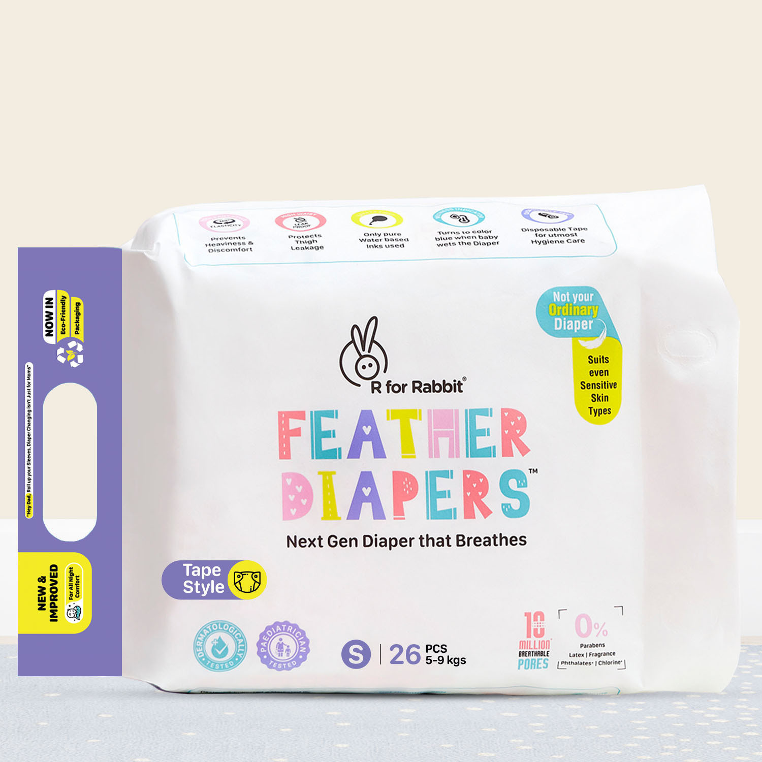 Image of R for Rabbit Feather Diaper Tapes for Baby, Small - Pack of 1 x 26, 26 Diapers Tape Diapers - S