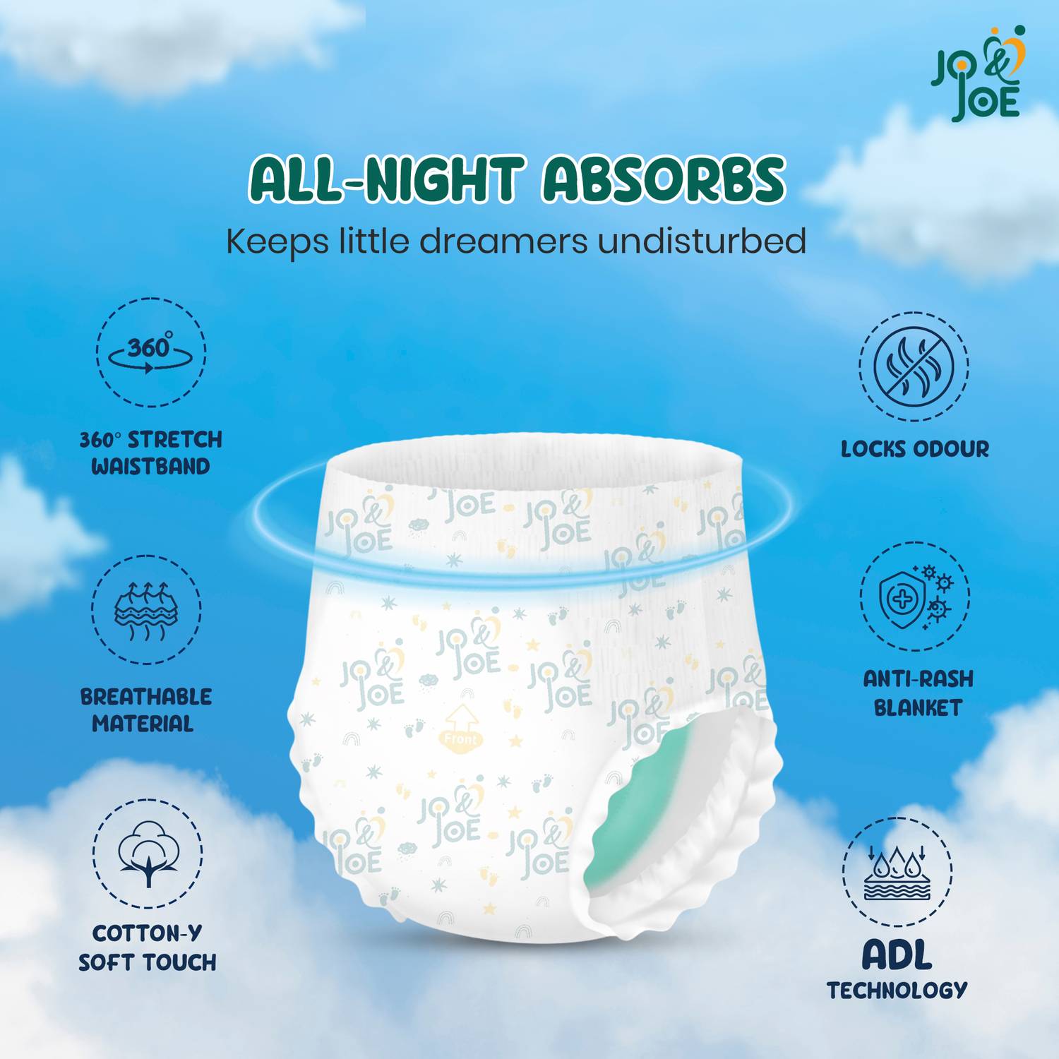 Jo & Joe Baby Diaper Pants, 12hrs Absorption, Small, Pack of 2 8 kg - Image 4