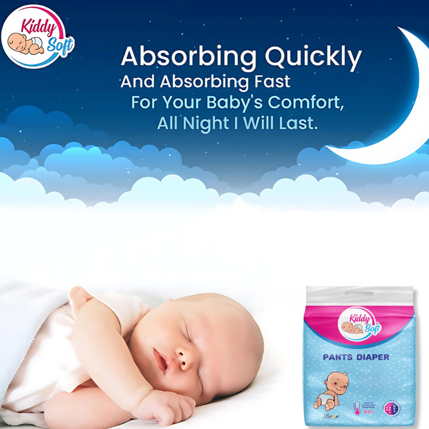 Image of KiddySoft Baby Diaper Pant Style| 5 Layer All Night Leakage Protection & Quick Absorbency Pant Diapers - XL