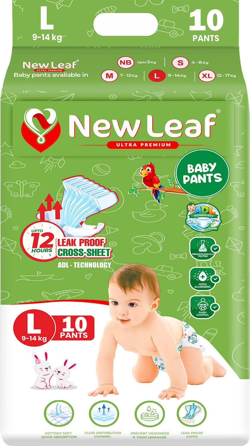 Image of Newleaf Baby Diaper Pants 12hrs Absorption, ADL, Large (9-14kg), Jumbo Pack of 1 Pant Diapers - L
