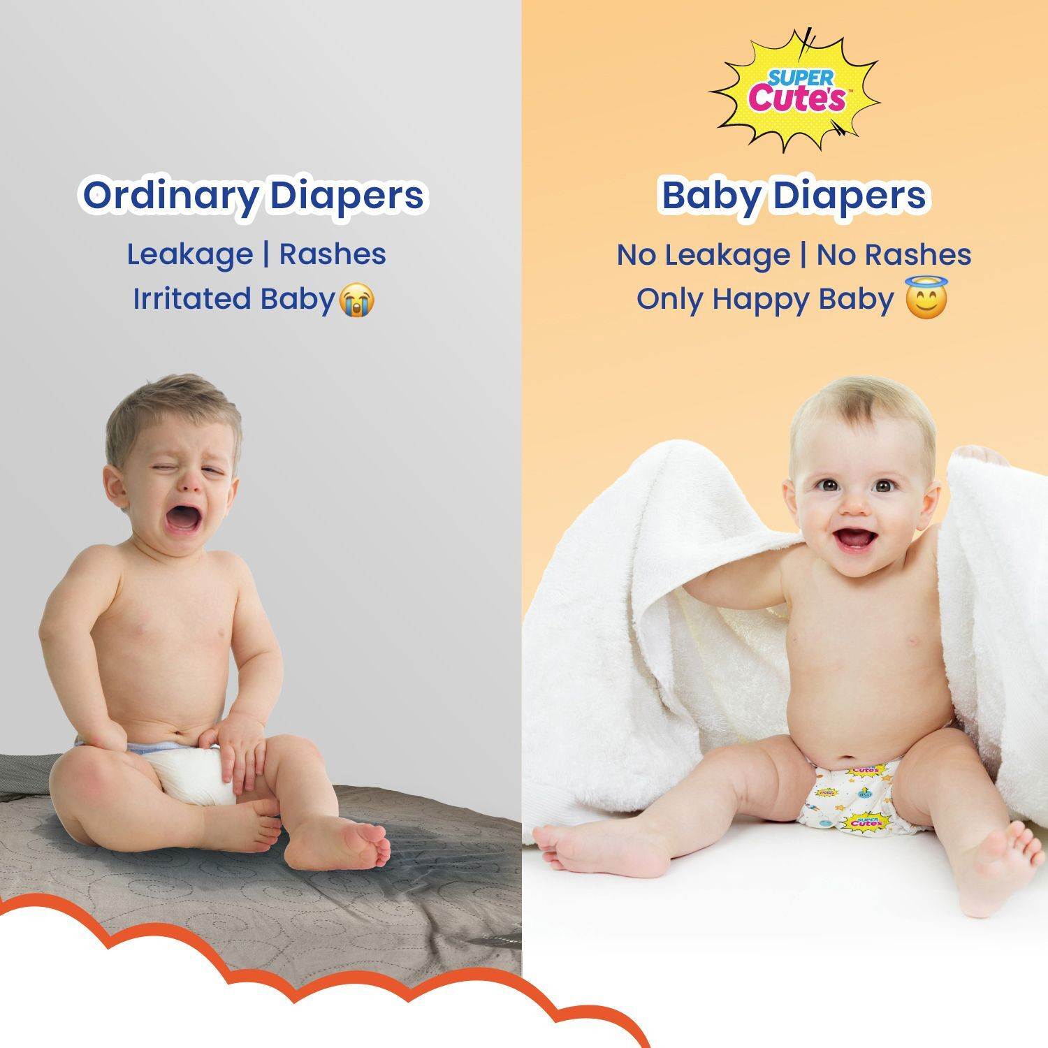 Image of Super Cute's Premium Baby Diapers, Soft and Rash Free Diapers, Overnight Leakage Protection - M