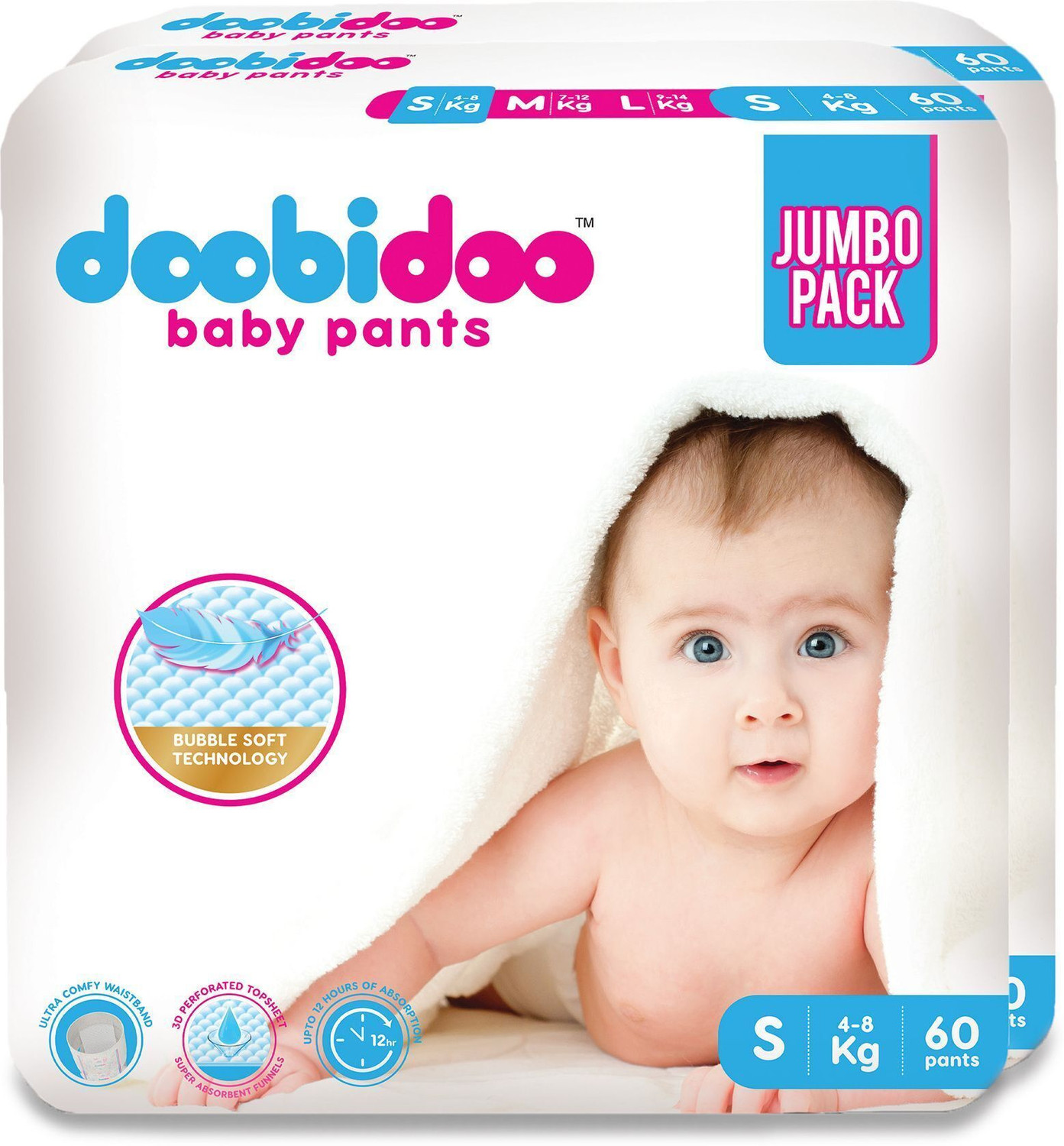 Image of Doobidoo Premium baby diaper pants Cushiony Cotton. 12 hrs absorption. Rash free Pant Diapers - S