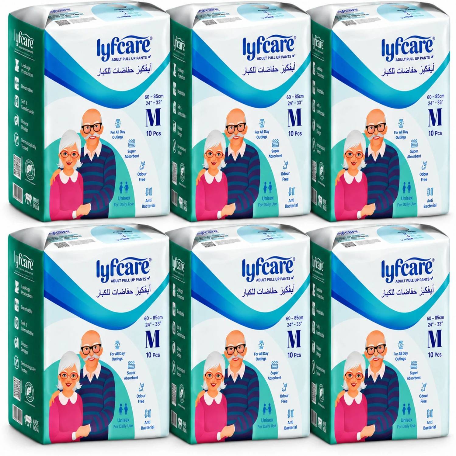 lyfcare Pull-Up Pants | Waist Size (24-33 Inch) Adult Diapers - M