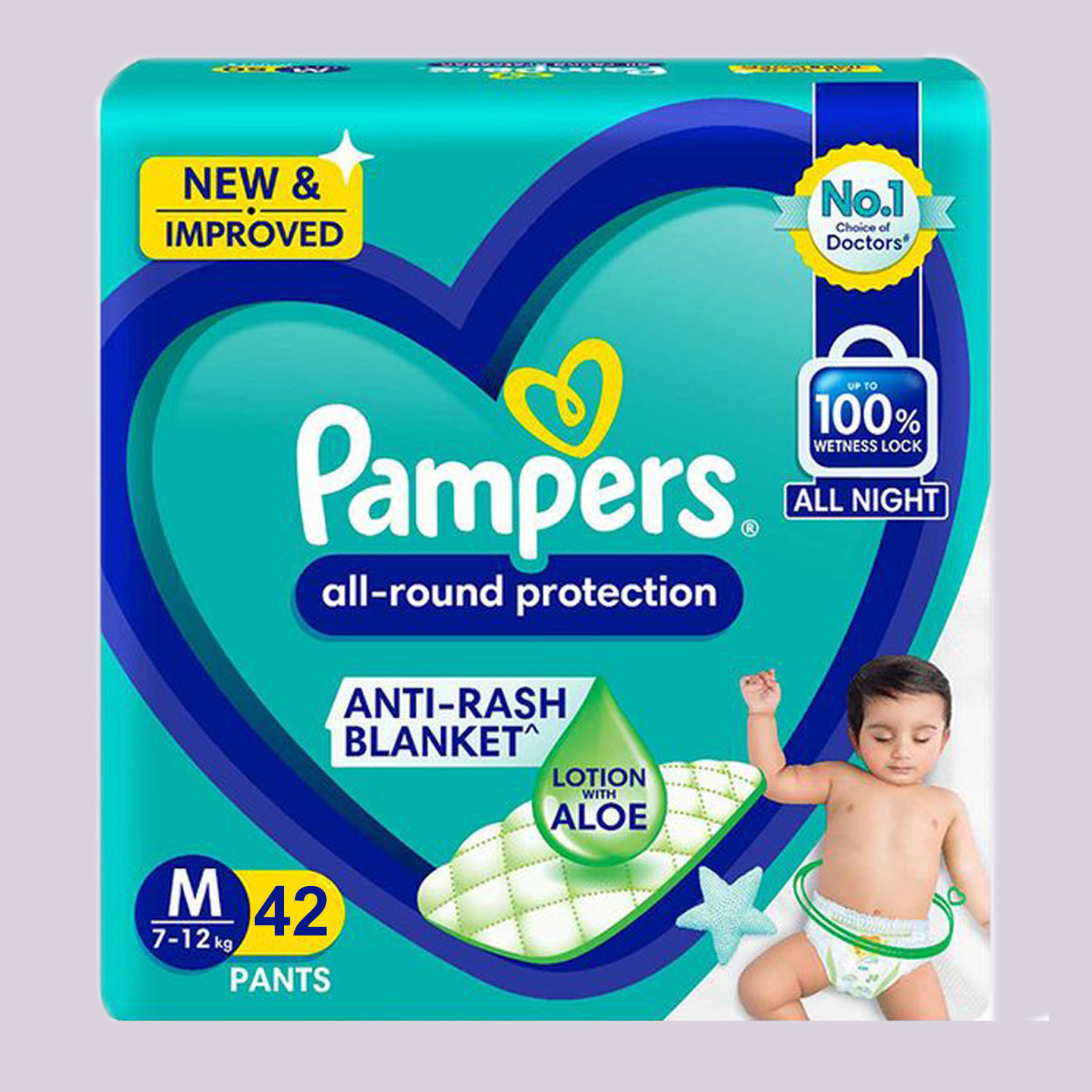 Image of Pampers All Round Protection Happy Skin Pants, With Anti Rash Lotion Pant Diapers - M (42 Pieces)