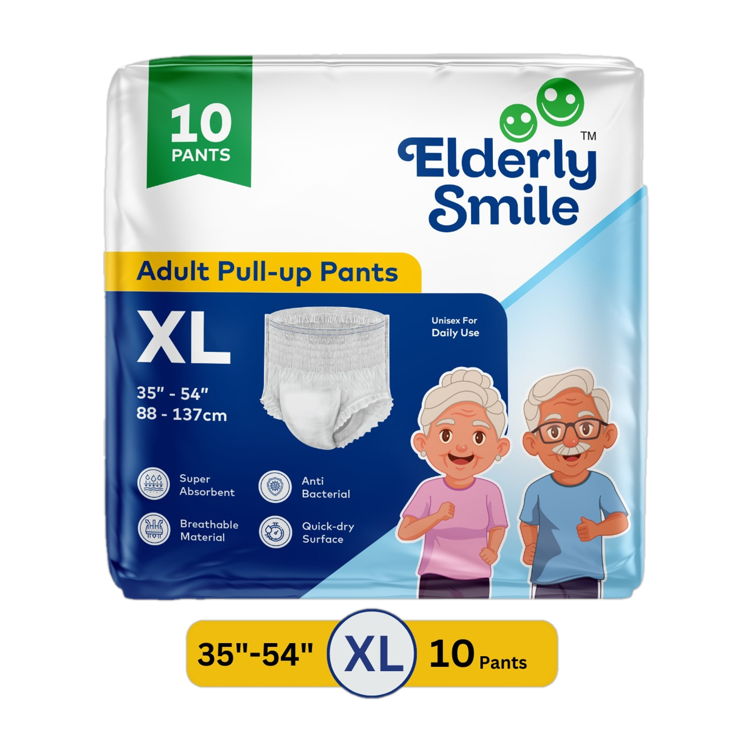 Image of Elderly Smile Pant Style | Unisex Comfort Fit, Odor Control, Ultra Absorbent & Leak-Proof Adult Diapers - XL