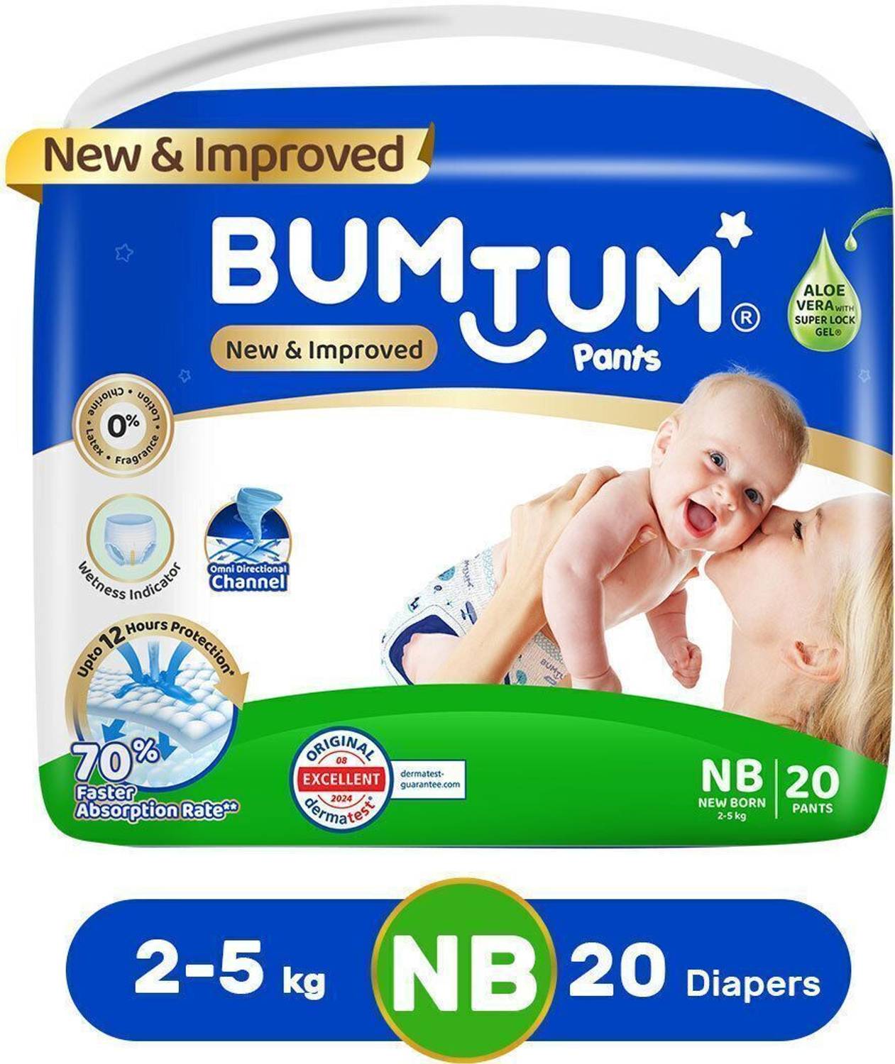 BUMTUM Baby Diaper Pants Double Layer Leakage Protection high Absorb Technology Pant Diapers - New Born