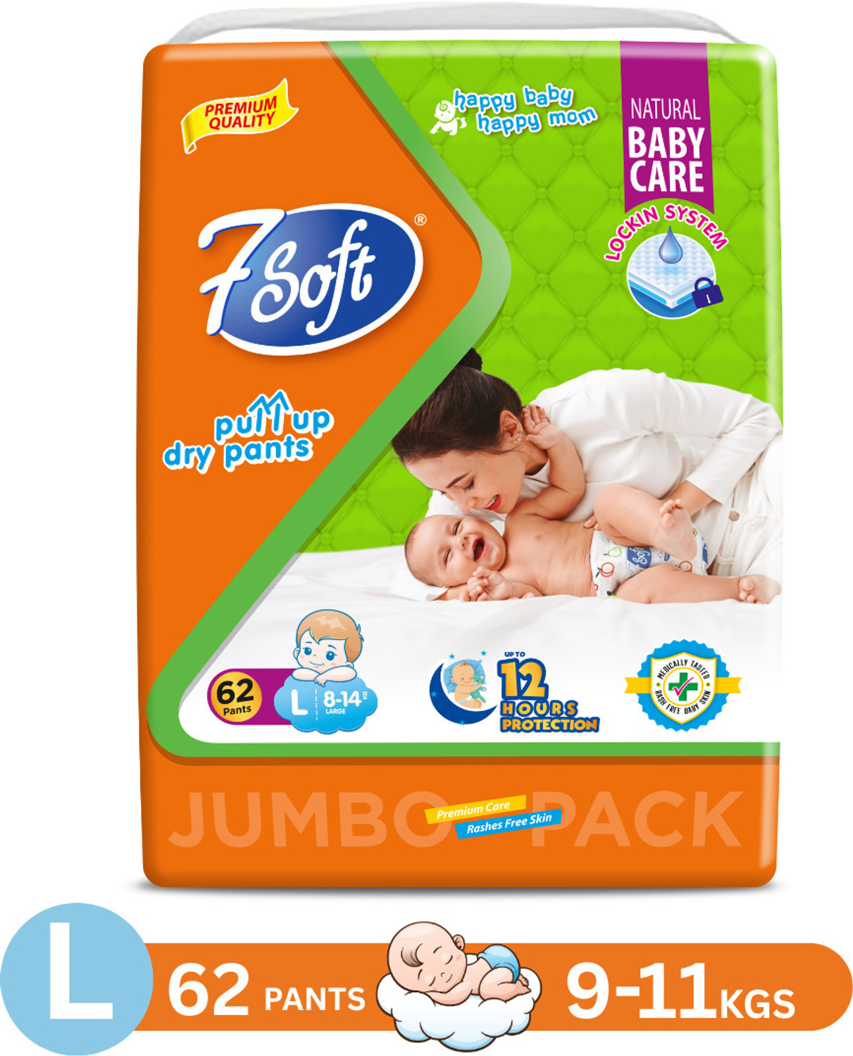 Image of 7 Soft Premium Absorb Dry Pants | Rash-Free Comfort | GentleCare SmartFit Baby Pants Pant Diapers - L
