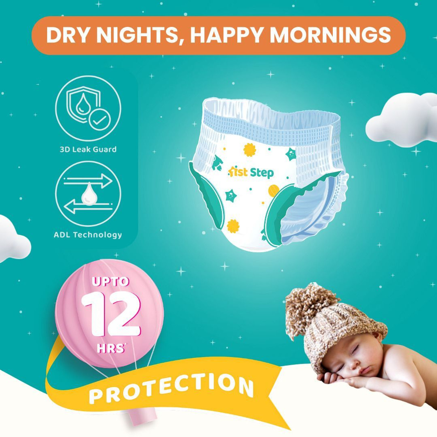 Image of 1st Step Play Pant Style Diaper With 3D Leak Guard & ADL Technology Pant Diapers - S